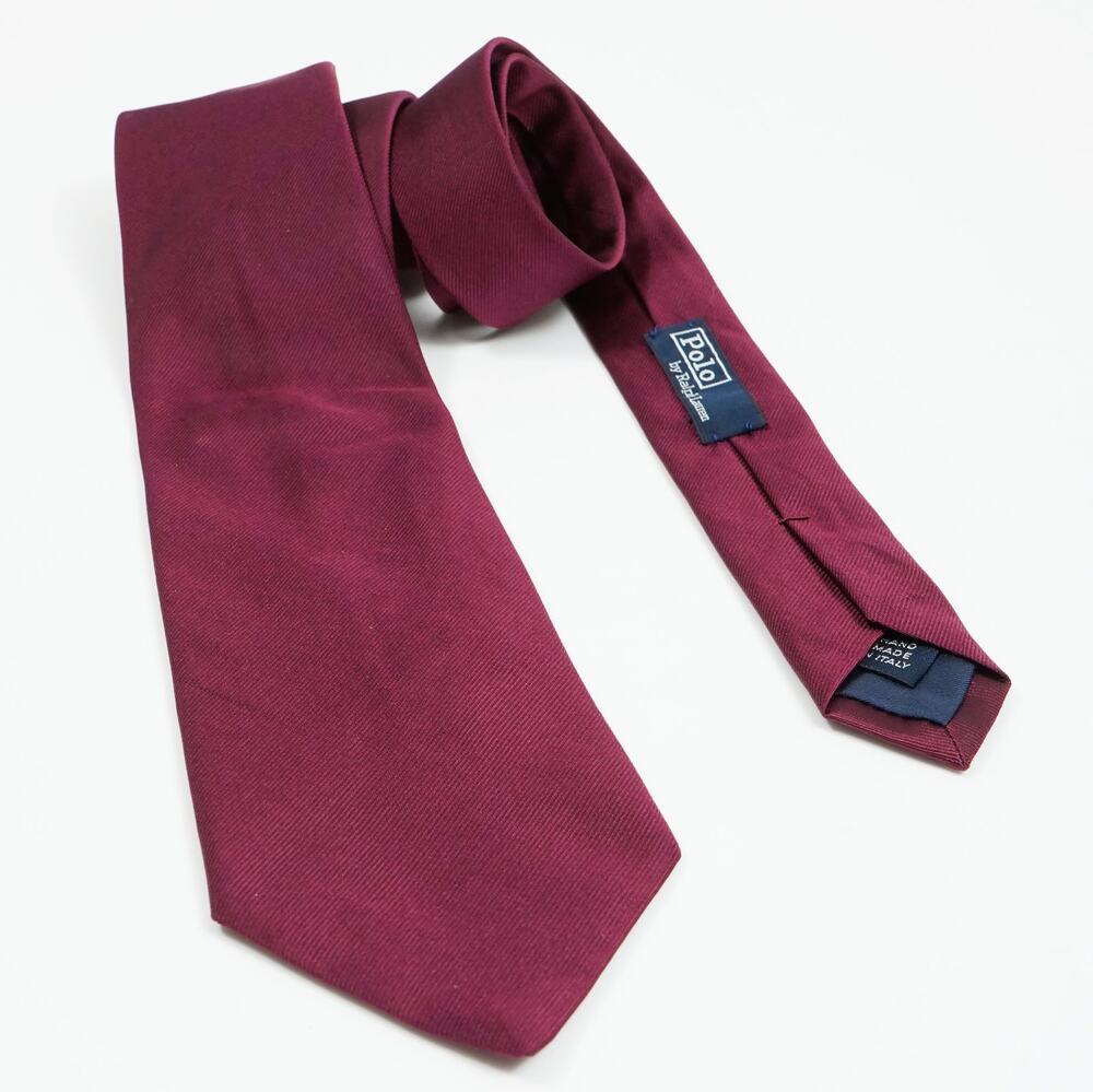 Polo Ralph Lauren Burgundy Silk Necktie Hand Made in Italy Solid Classic